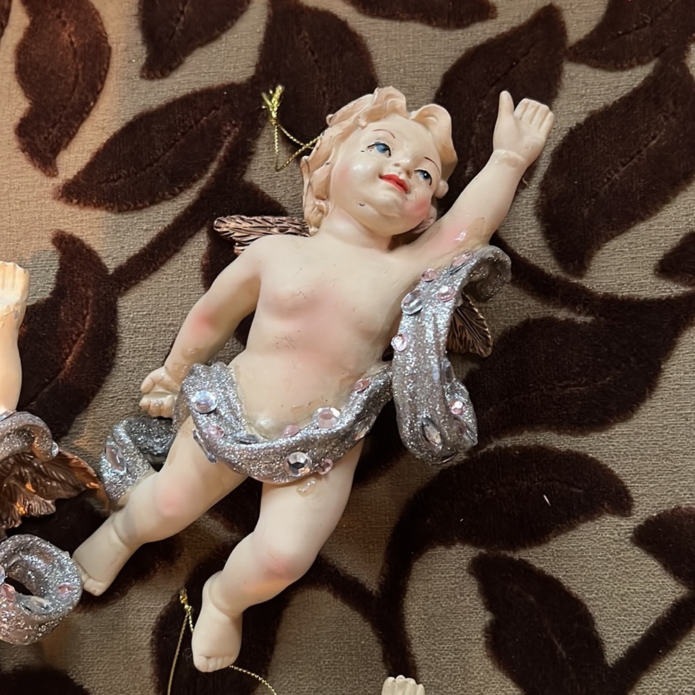 Cherub Christmas Ornaments - Set of 5 - Picture 6 of 9